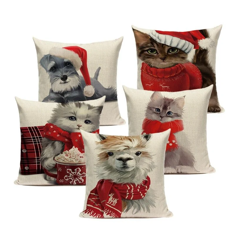 Coussin Noël Chien et Chat