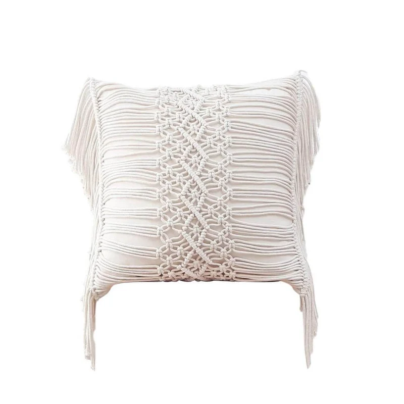 Housse de Coussin en Macramé Écru
