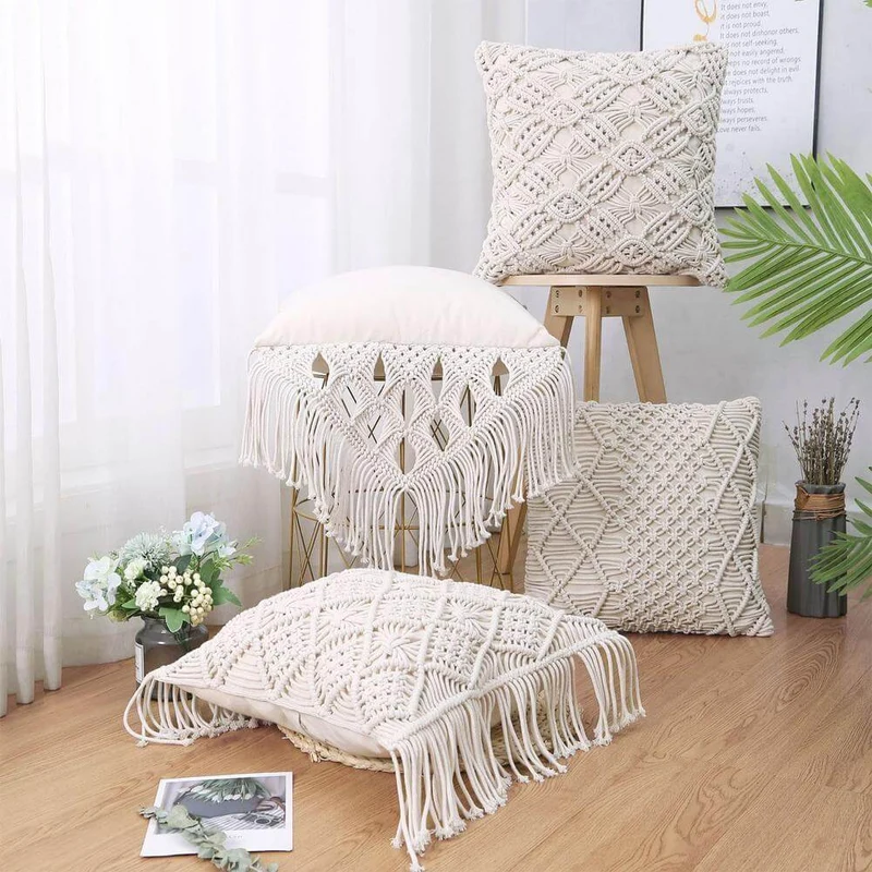 Housse de Coussin Bohème en Macramé