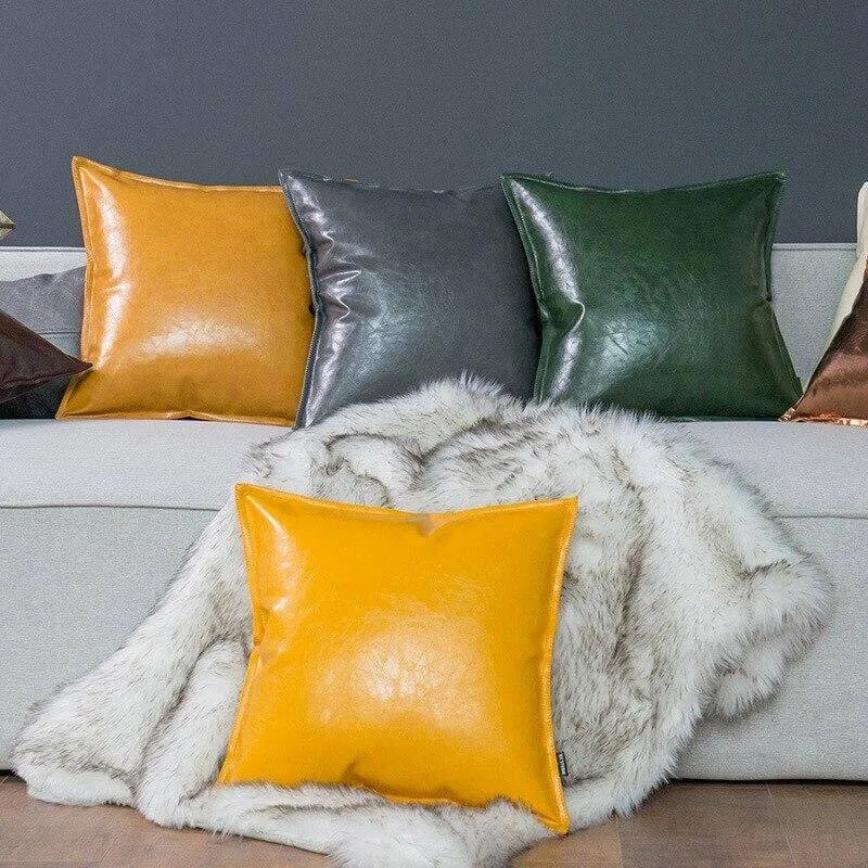 Coussin Cuir Jaune
