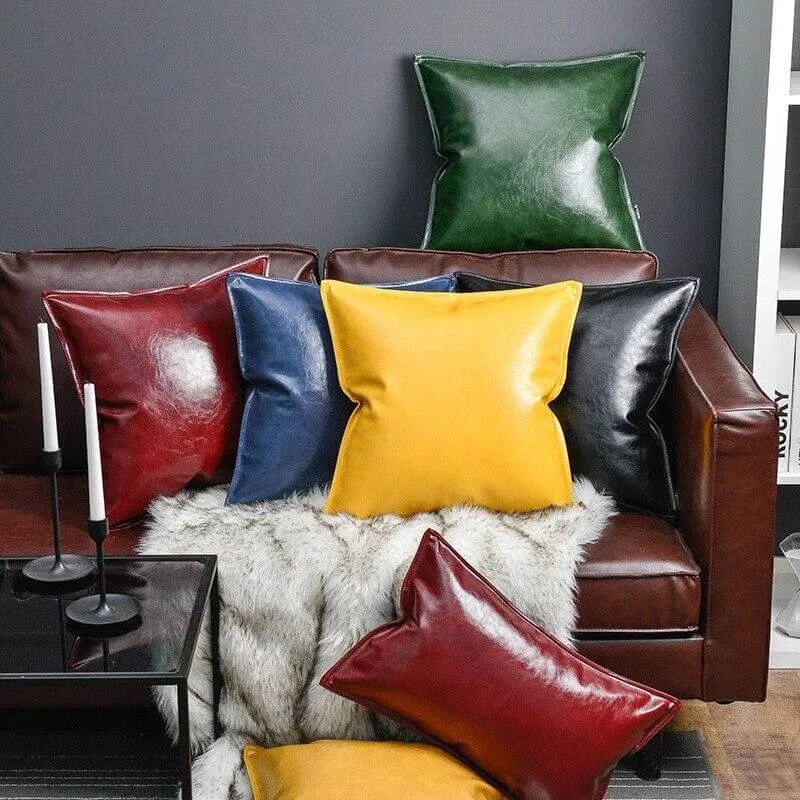 Coussin Cuir Jaune