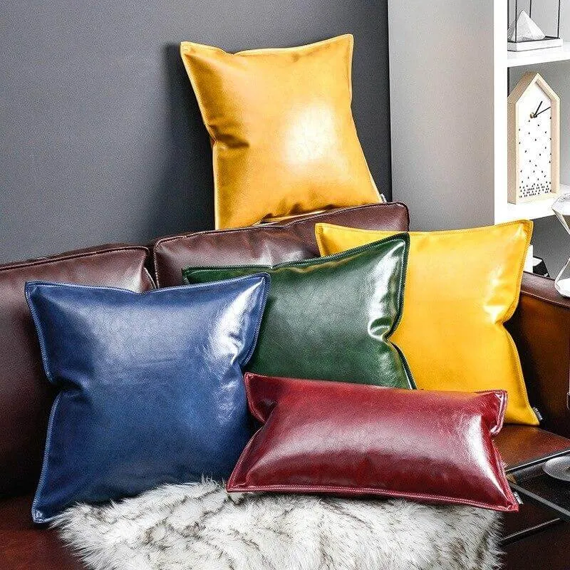 Coussin Cuir Jaune