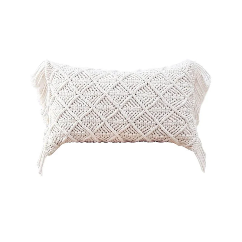 Housse de Coussin Rectangulaire Bohème en Macramé