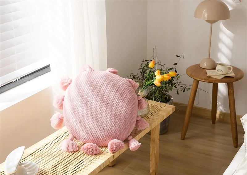 Coussin Rond Rose Poudré