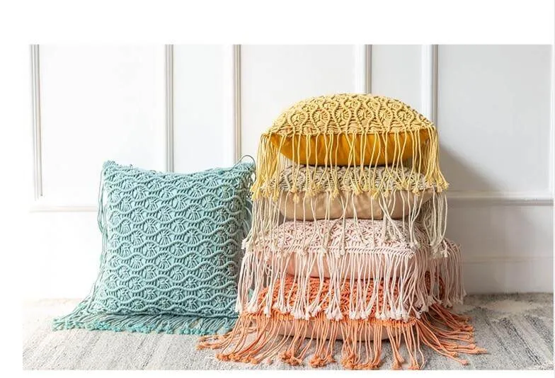 Coussin Tricot Macramé