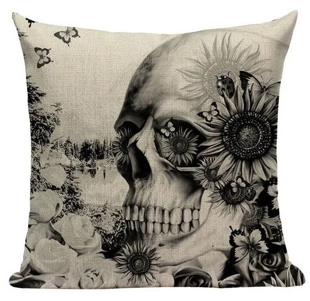 Coussin Tête De Mort Fleur