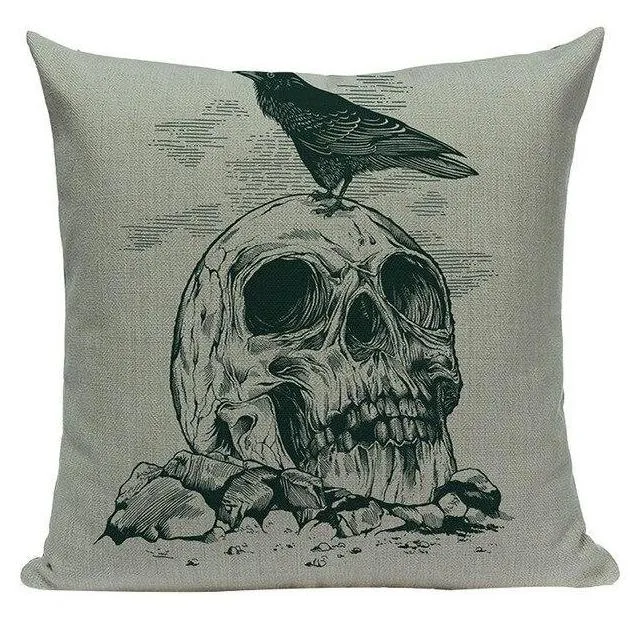 Coussin Tête De Mort Corbeau
