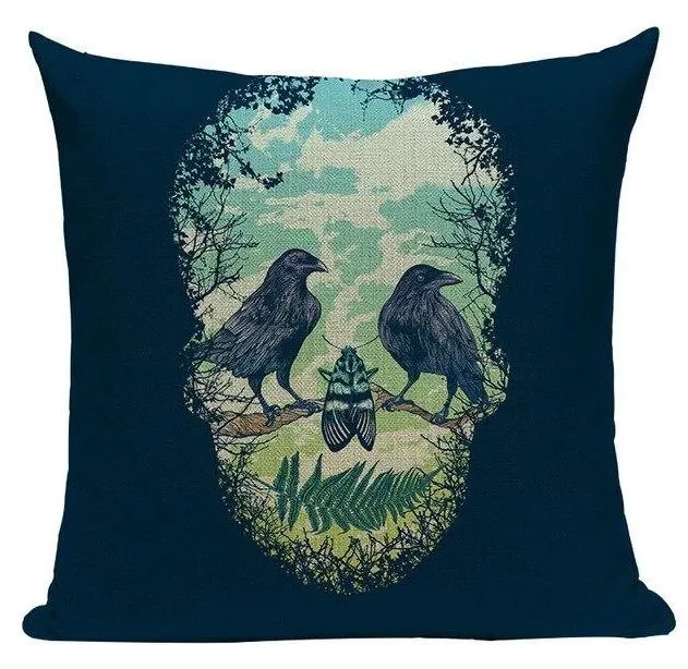 Coussin Tête De Mort Corbeau