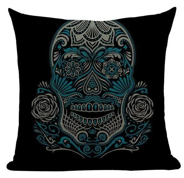 Coussin Tête De Mort Bleu