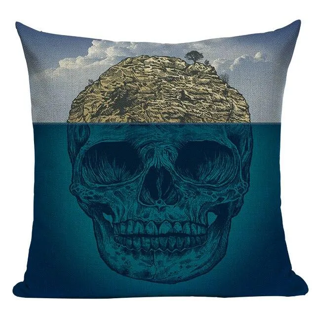 Coussin Tête De Mort Bleu