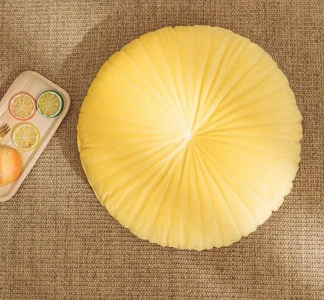 Coussin Rond Velours Jaune