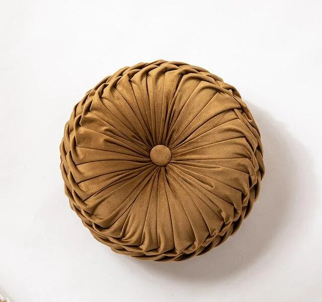Coussin Rond Velours Moutarde