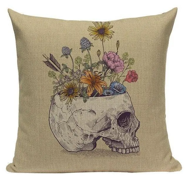 Coussin Tête De Mort Fleuri