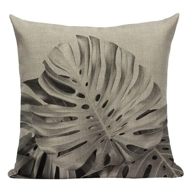 Coussin Feuillage Noir Et Blanc