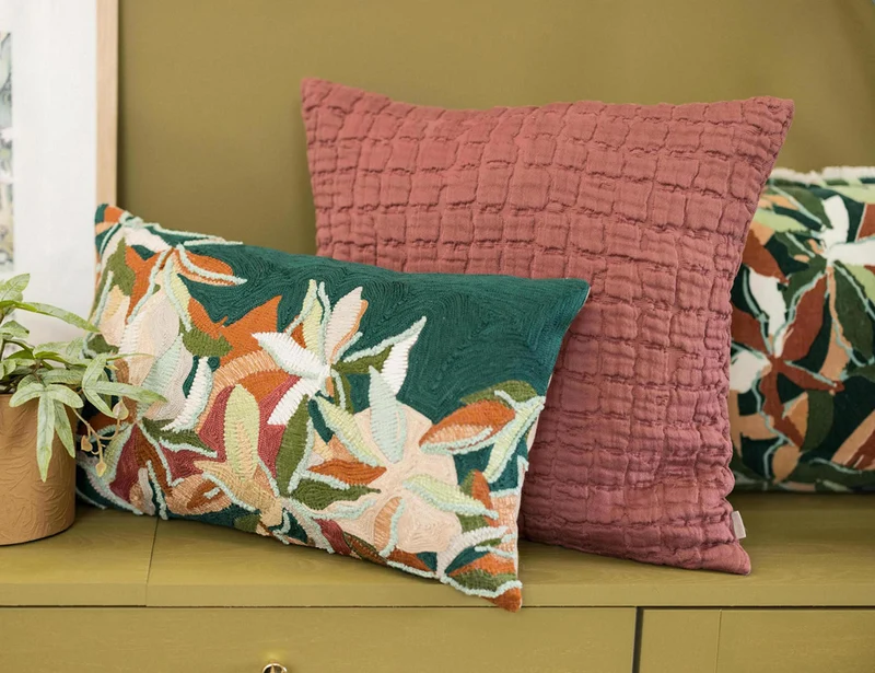 Coussin Coton brodé - ALINA Pétrole