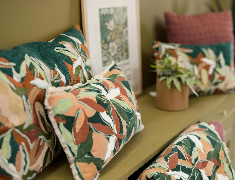 Coussin Coton brodé - ALINA Pétrole